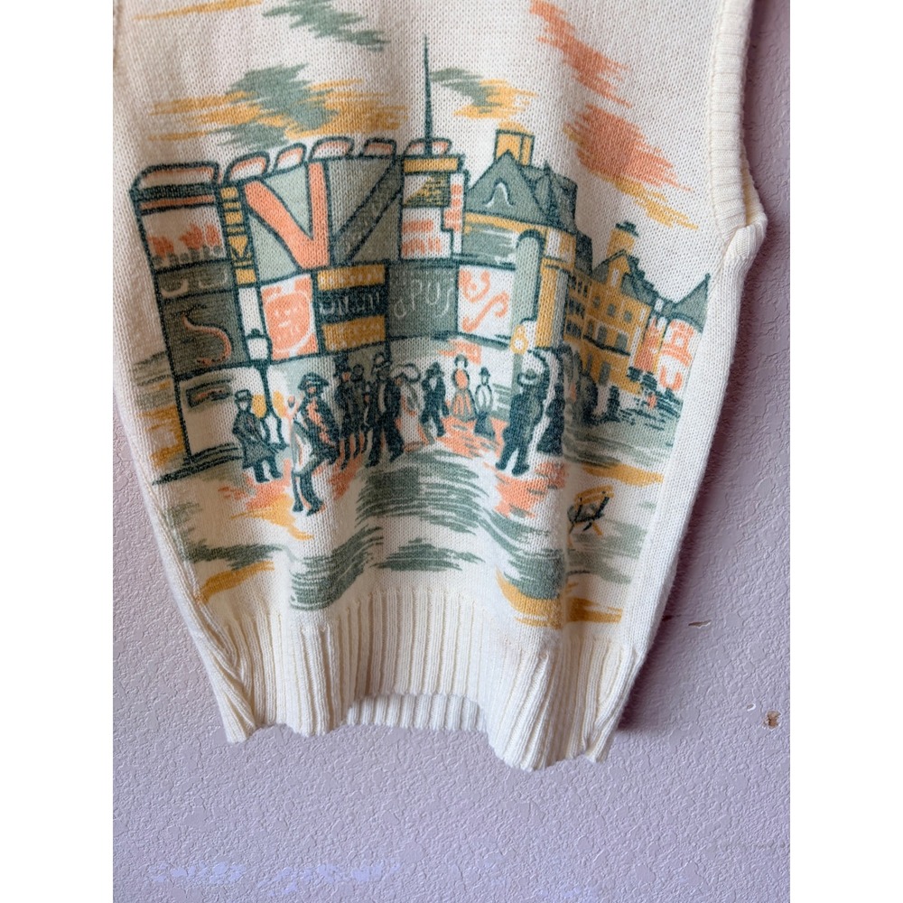 Vintage Towncraft JCPenney Scenic Knit Sweater Vest Cream Womens L 14-16 - Picture 4 of 8
